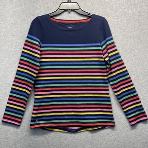 Joules Rainbow Stripe‎ Sweater Womens 4 Navy Blue Boat Neck Nautical Knit